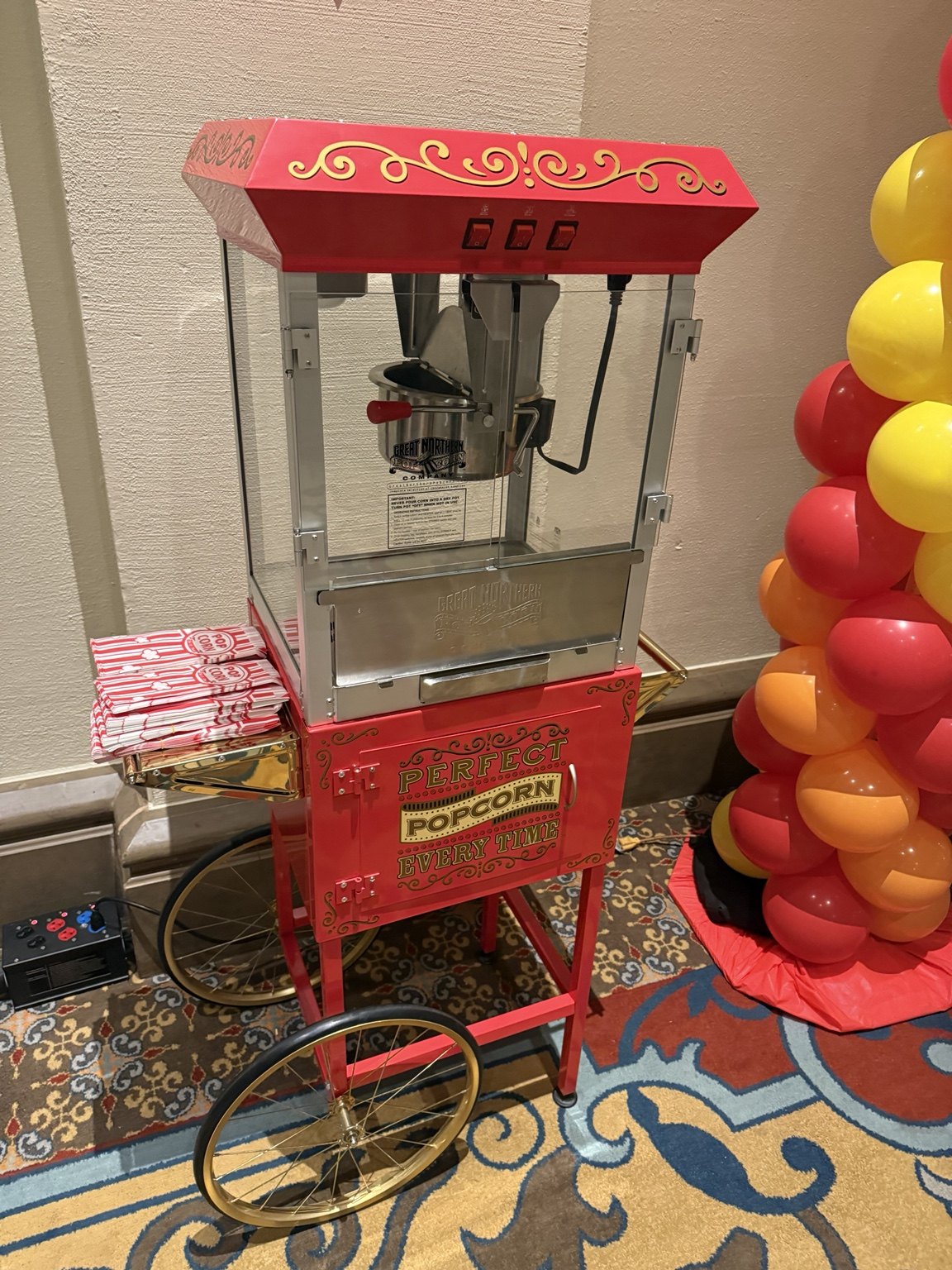 Popcorn machine at an indoor event